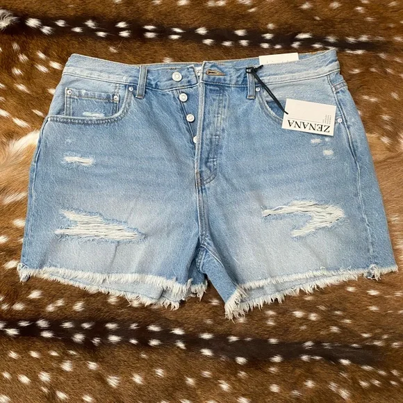 Zenana Women's Denim Distressed Jean Shorts - Picture 1 of 2